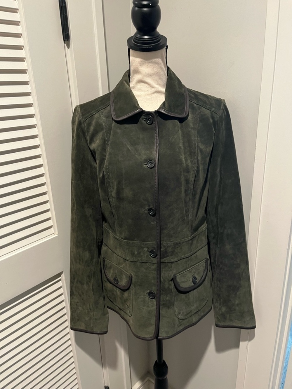 Eddie Bauer Dark Green Suede Button-Front Jacket